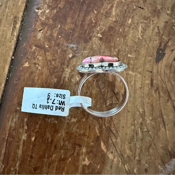 Sterling Silver Heart-Shaped Red Dahlia Pink, Red, & Gold Ring • Size: 9 - Picture 9 of 9